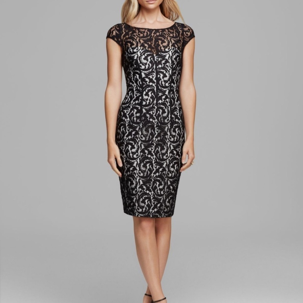 Monique LHUILLER  Elegant Black and White Lace DressSIZE 8